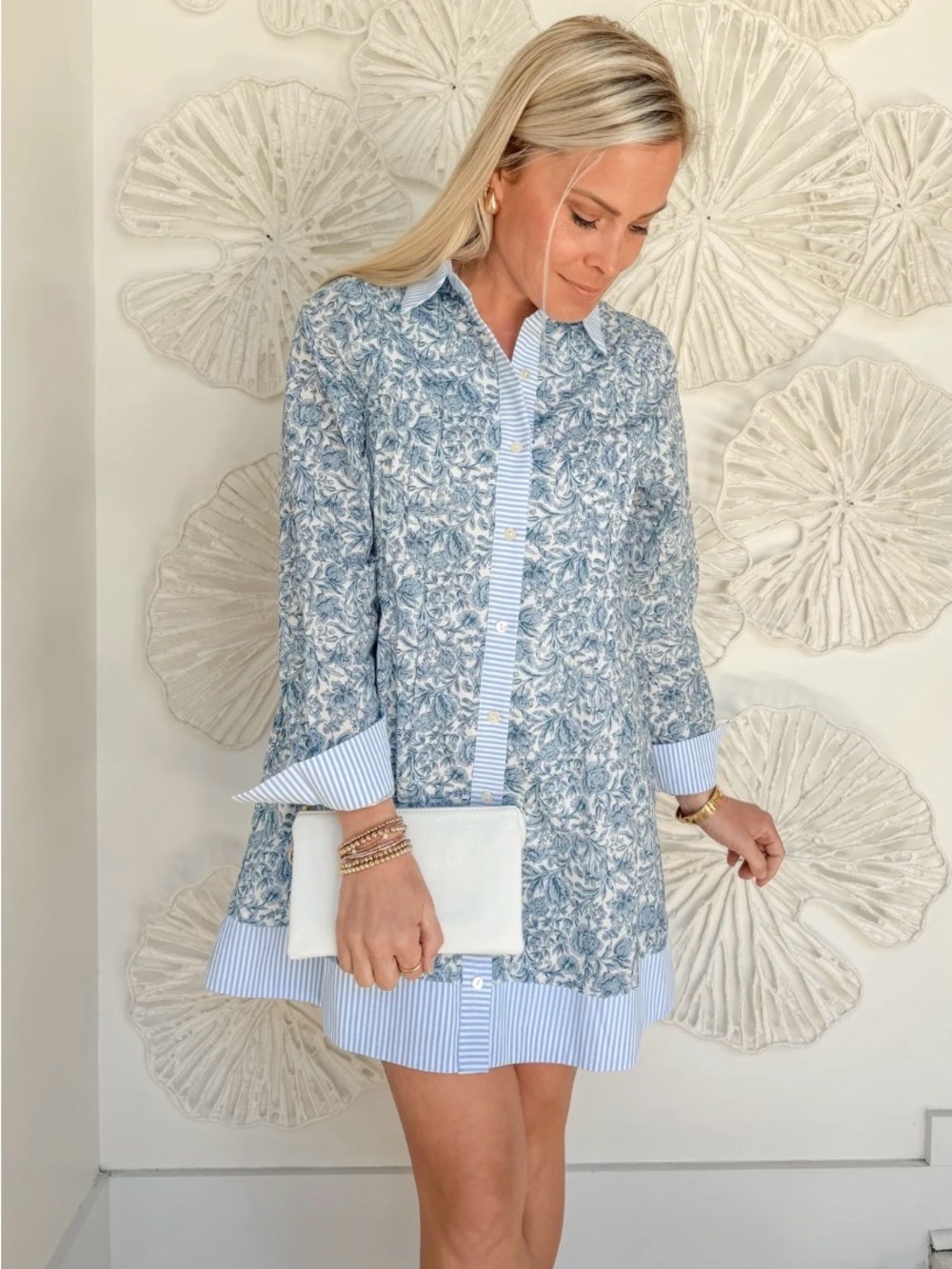 Blue Floral Tunic Shirt Dress